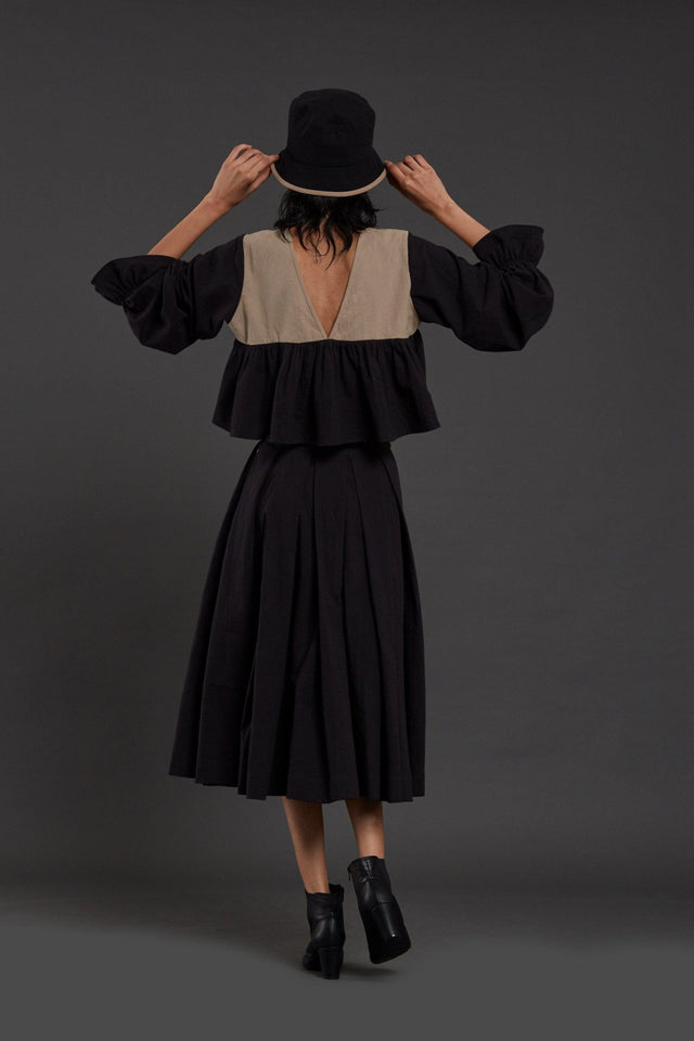 Beige & Black Bow Set - Two-Piece Set - Mizyana