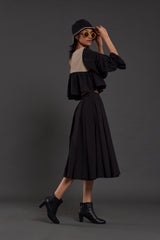 Beige & Black Bow Set - Two-Piece Set - Mizyana
