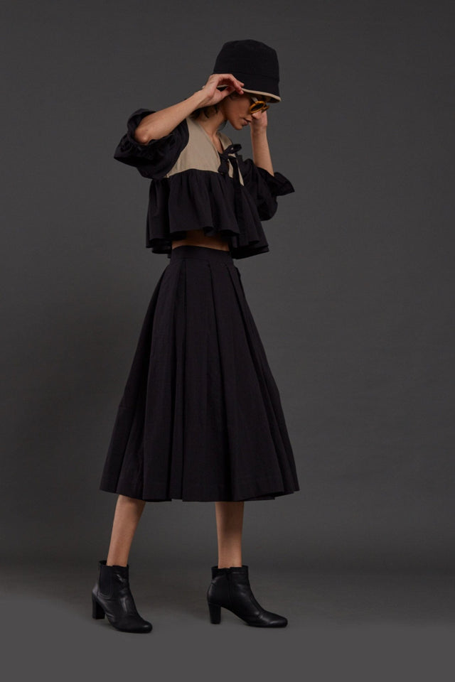 Beige & Black Bow Set - Two-Piece Set - Mizyana