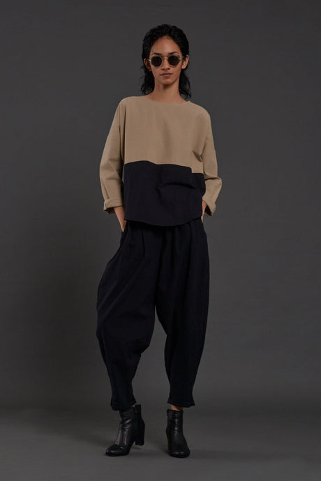 Beige & Black Rekin Top - Shirt - Mizyana