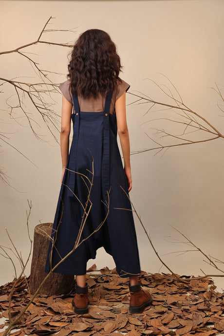 Beige & Blue Dungarees Set (2 PCS) - Two-Piece Set - Mizyana