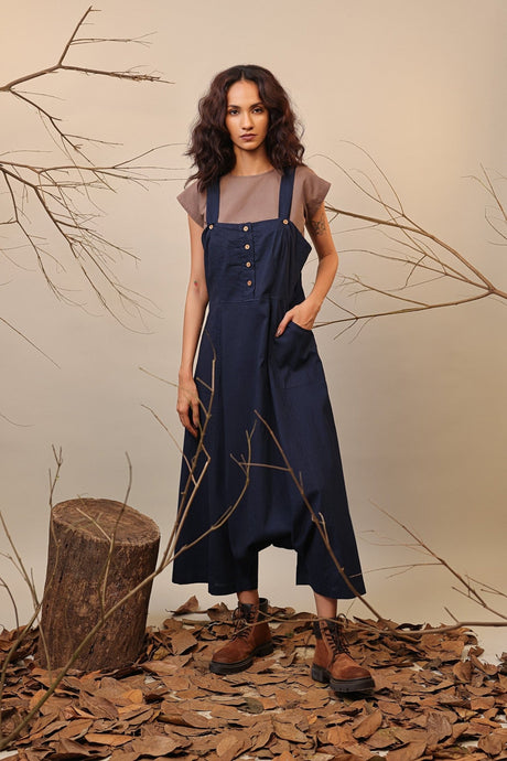 Beige & Blue Dungarees Set (2 PCS) - Two-Piece Set - Mizyana
