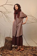 Beige & Brown Shirt Tunic Set (2 PCS) - Two-Piece Set - Mizyana