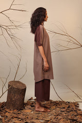 Beige & Brown Shirt Tunic - Shirt - Mizyana