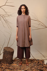 Beige & Brown Shirt Tunic - Shirt - Mizyana