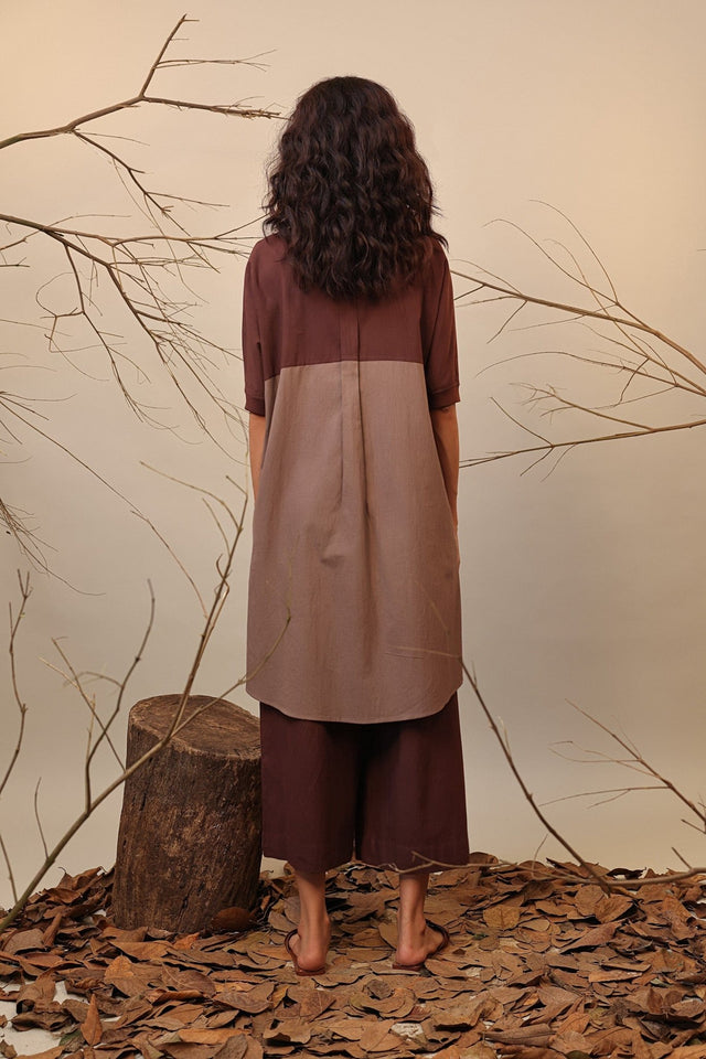Beige & Brown Shirt Tunic - Shirt - Mizyana