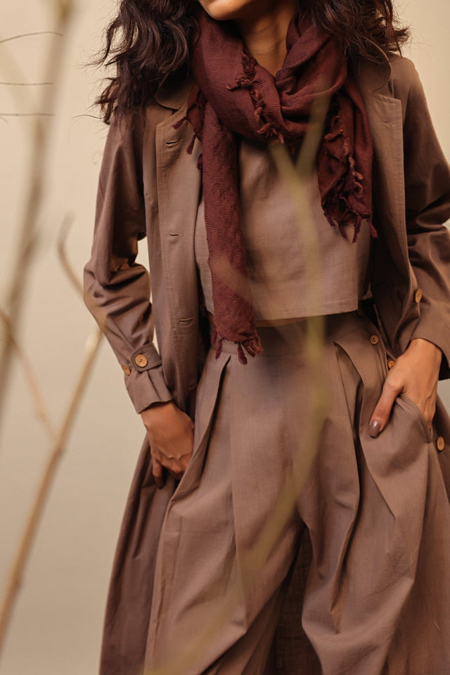 Beige Cali Trench Jacket Set (3 PCS) - Three-Piece Set - Mizyana