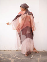Sandy Waves Rose and Brown Color Block Chiffon Swimwear Kimono