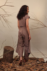 Beige Crop Cowl Set (2 PCS) - Two-Piece Set - Mizyana