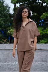 Beige Ekin Shirt & Hera Cotton Co-Ord Set (2 PCS) - Two-Piece Set - Mizyana