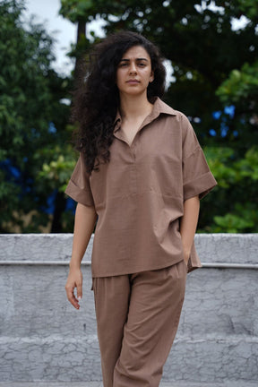 Beige Ekin Shirt & Hera Cotton Co-Ord Set (2 PCS) - Two-Piece Set - Mizyana