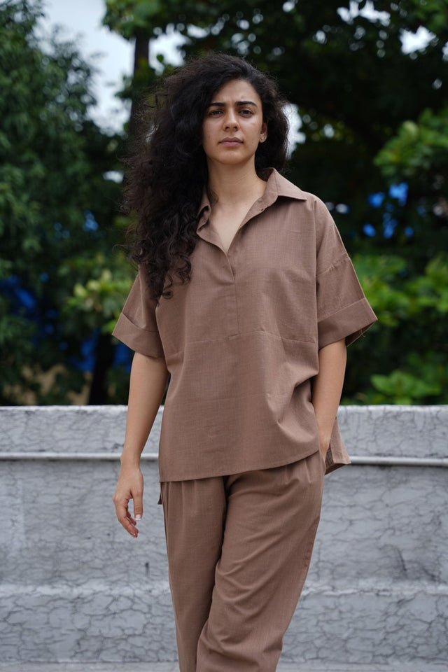 Beige Ekin Shirt & Hera Cotton Co-Ord Set (2 PCS) - Two-Piece Set - Mizyana