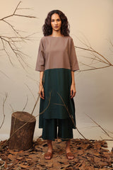 Beige & Green Dual Ruka Tunic - Shirt - Mizyana