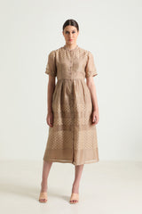Beige Lace Dress with Embroidery - Dress - Mizyana
