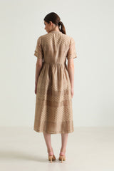 Beige Lace Dress with Embroidery - Dress - Mizyana