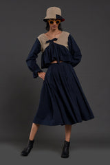 Beige & Navy Blue Bow Set - Two-Piece Set - Mizyana