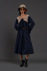 Beige & Navy Blue Bow Set - Two-Piece Set - Mizyana