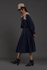 Beige & Navy Blue Bow Top - Shirt - Mizyana