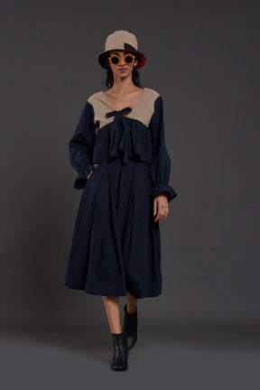 Beige & Navy Blue Bow Top - Shirt - Mizyana