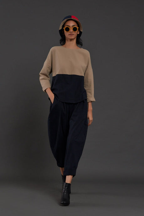 Beige & Navy Blue Rekin Set - Two-Piece Set - Mizyana