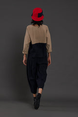 Beige & Navy Blue Rekin Top - Shirt - Mizyana