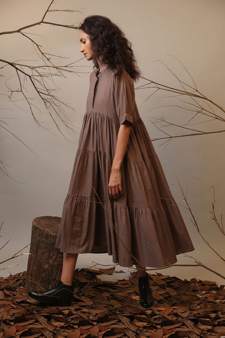Beige Raglan Tiered Dress - Dress - Mizyana