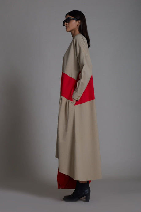 Beige & Red Band Dress - Dress - Mizyana
