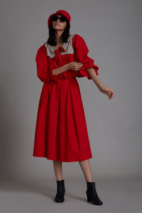 Beige & Red Bow Top - Shirt - Mizyana
