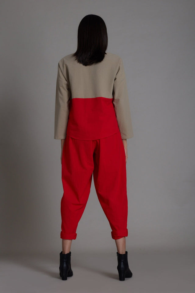 Beige & Red Rekin Top - Shirt - Mizyana