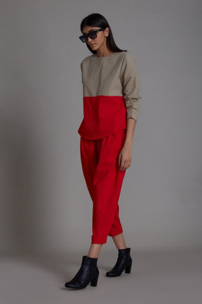 Beige & Red Rekin Top - Shirt - Mizyana