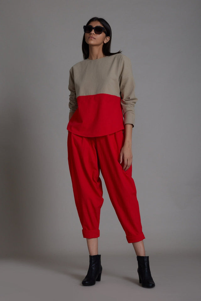 Beige & Red Rekin Top - Shirt - Mizyana