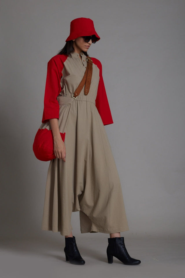 Beige & Red Sphara Jumpsuit - Jumpsuit - Mizyana