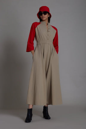 Beige & Red Sphara Jumpsuit - Jumpsuit - Mizyana