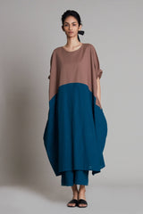 Beige & Teal Blue CB Dual Tunic Set - Two-Piece Set - Mizyana