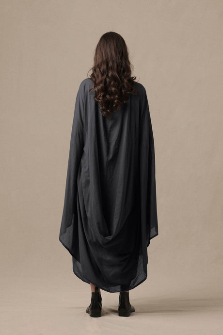 Belted Ash Gray Cowl Dress - Dress - Mizyana