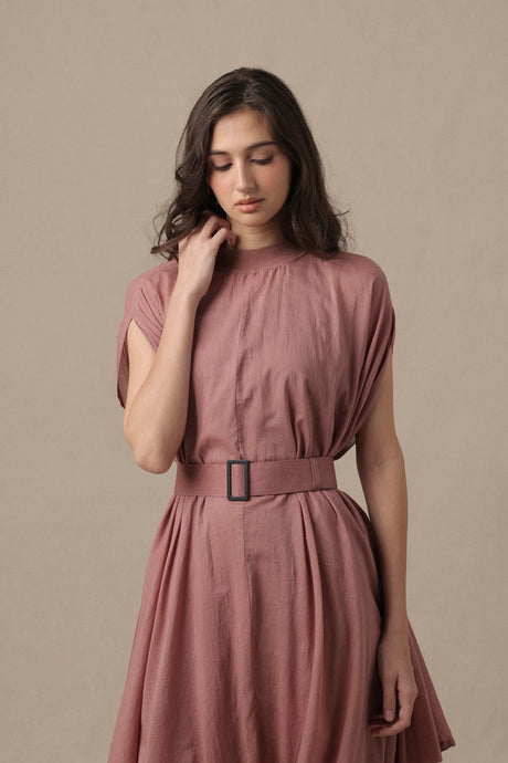 Belted Blush Cowl Dress - Dress - Mizyana