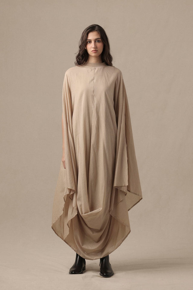 Belted Sand Cowl Dress - Dress - Mizyana