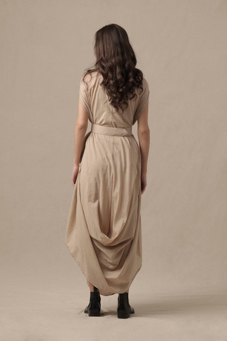 Belted Sand Cowl Dress - Dress - Mizyana