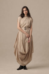 Belted Sand Cowl Dress - Dress - Mizyana