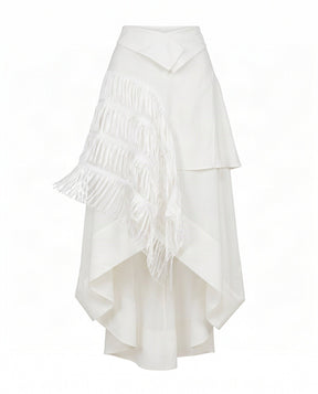 Biya Ivory Laser Cut Layered Hi-Low Skirt - Skirt - Mizyana