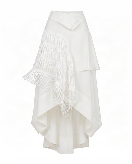 Biya Ivory Laser Cut Layered Hi-Low Skirt - Skirt - Mizyana