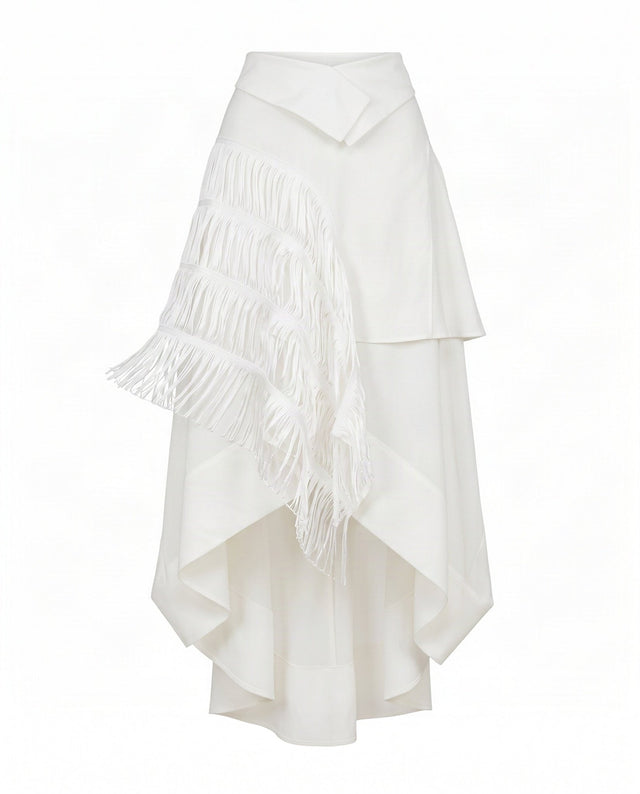 Biya Ivory Laser Cut Layered Hi-Low Skirt - Skirt - Mizyana