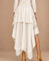 Biya Ivory Laser Cut Layered Hi-Low Skirt - Skirt - Mizyana