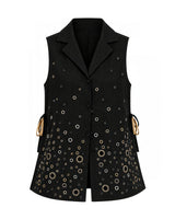 Black Denim Eyelet Vest with Side Ties - Vest - Mizyana