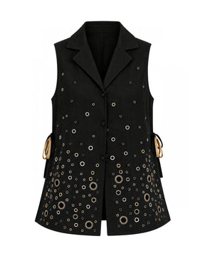 Black Denim Eyelet Vest with Side Ties - Vest - Mizyana