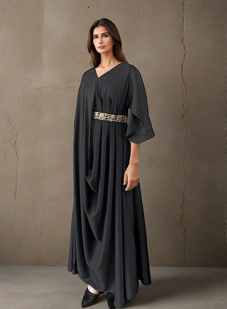 (Black) Drape Silk kaftan - Kaftan - Mizyana