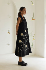 Black Floral Wrap Denim Dress - Dress - Mizyana