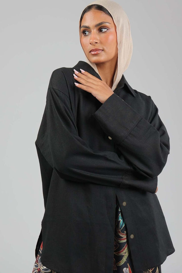 Black Linen Shirt - Shirt - Mizyana