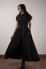 Black One-Shoulder Set (2 PCS) - Two-Piece Set - Mizyana