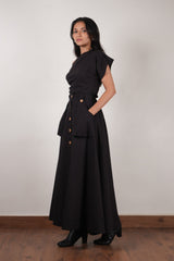 Black One-Shoulder Set (2 PCS) - Two-Piece Set - Mizyana